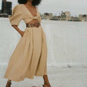 NWT Mara Hoffman Hemp Tulay Midi Skirt - Khaki - Size 4